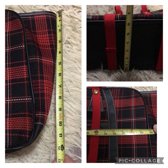 Vintage Tote-Red & Black Plaid-Fabric/PVC-Open Top-Large size - Picture 15 of 17